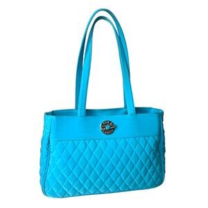 Vera Bradley Shoulder Bag Quilted Turquoise Blue Handbag 3 Section Toggle Purse